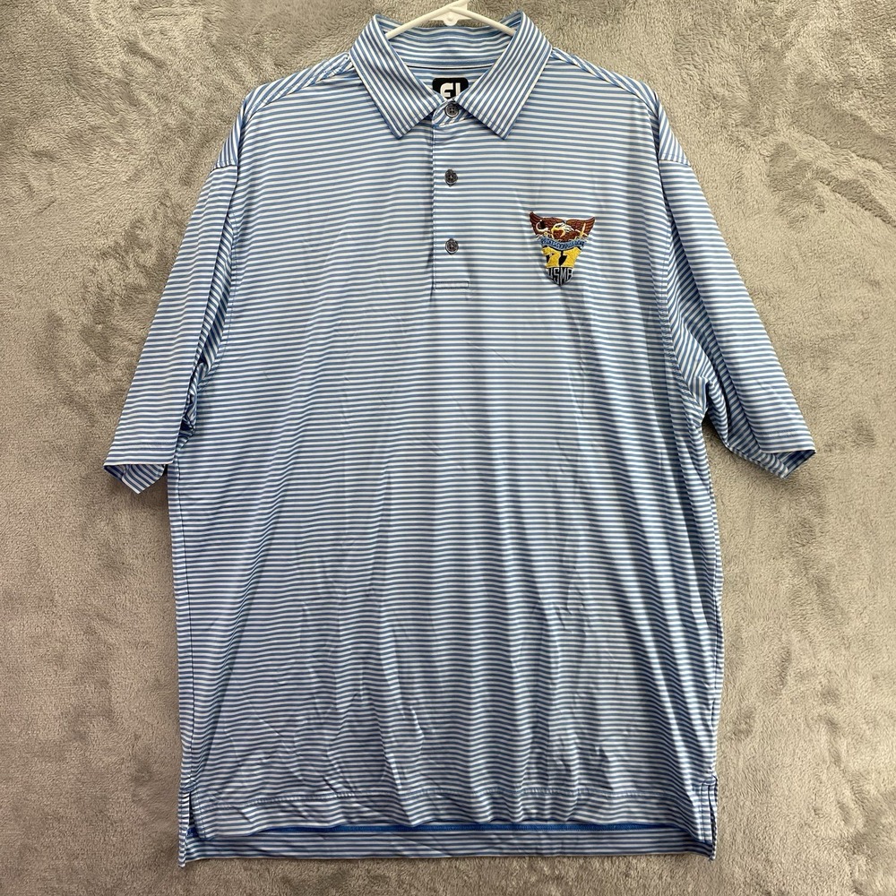 FootJoy Blue Striped Golf Polo Shirt Men's XL USMA Military Eagle Crest